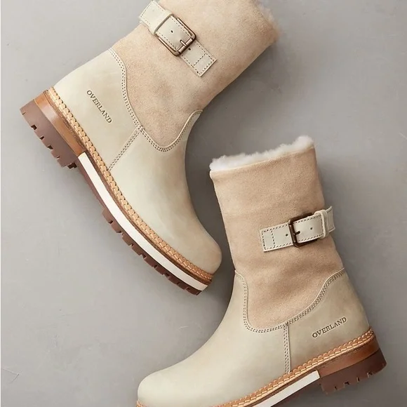 Tan and Cream Winter Boots with Shearling Lining - Picture 1 of 9